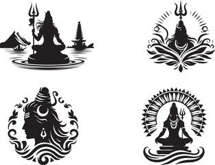 Shiva Logo Silhouette Illustration Vector Style White Background.