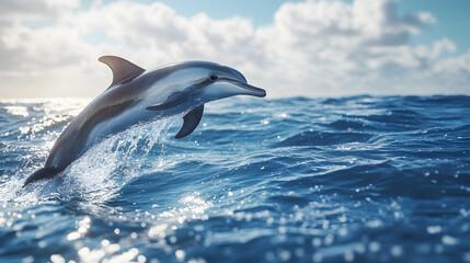 Naklejka premium Playful Dolphin Leaping Out of the Ocean