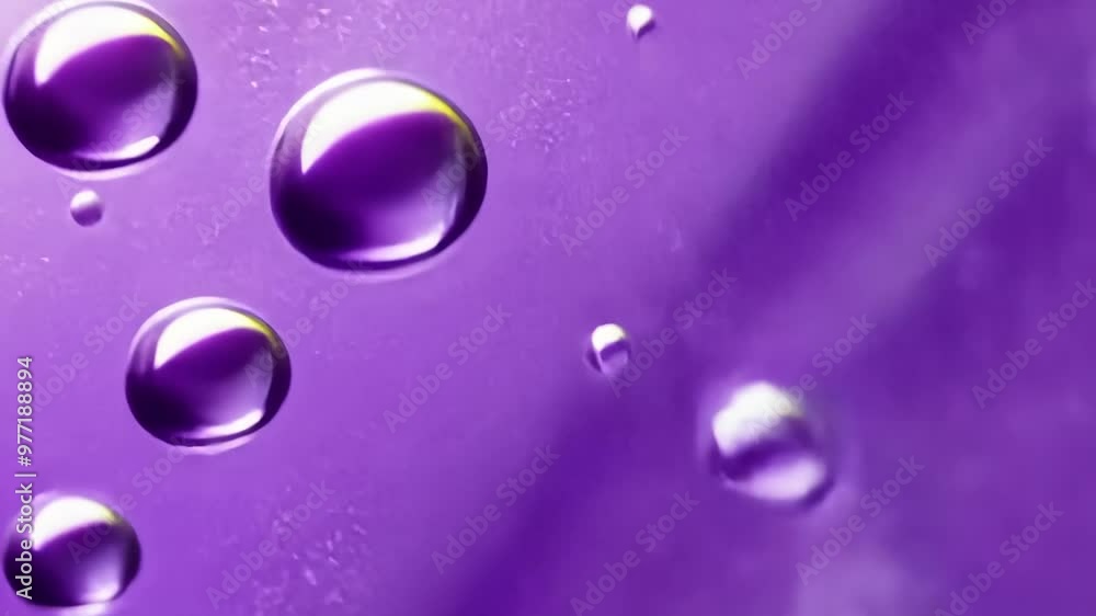 Poster close-up of vibrant purple bubbles forming and merging in a liquid, showcasing intricate patterns an