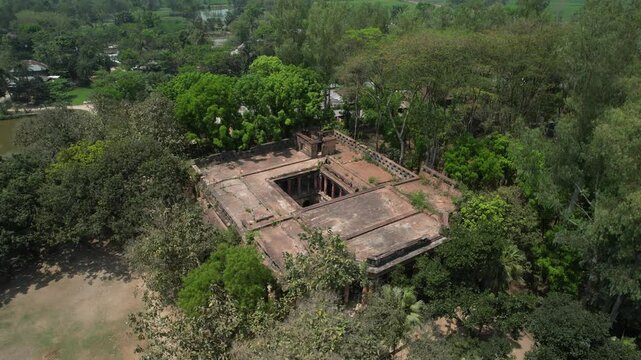 Aerial view of an old heritage house in the forest, Naogaon Sadar, Bangladesh