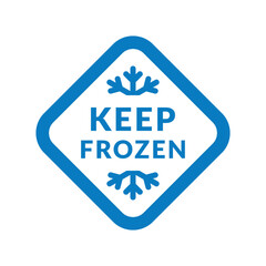 Keep frozen food vector linear label. Blue snowflake flat design icon symbol on rhombus shape for packages, stickers, web, badge, logo, banner, poster.	