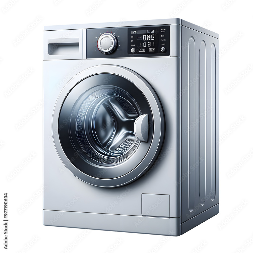 Wall mural washing machine with display isolated on transparent background