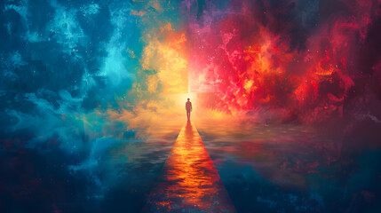 Obraz premium Abstract digital art meditation enlightenment pathway to god heaven background, illustration design, mindful and spiritual concept