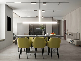 modern living room dining space 3d render