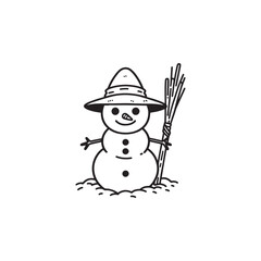 Outlined Snowman Vector in Flat Style - Hat and Scarf Design.