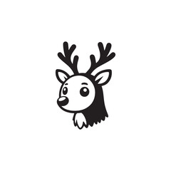 Festive Reindeer Outline Vector - Isolated on White Background.