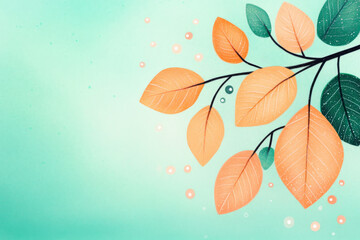 A colorful branch of leaves against a bright turquoise background. Cheerful and vibrant.