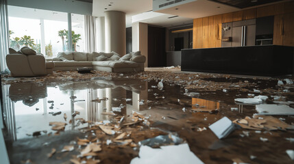 Water damage causing flooding in the living room