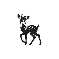 Christmas Reindeer Vector Illustration - Black Outline on White.