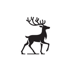 Christmas Reindeer Vector Illustration - Black Outline on White.