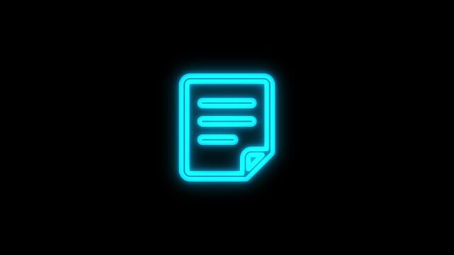 Glowing neon icon of a document file, illuminated. Neon business document icon alongside an official file icon, both isolated.
