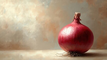 Rich onion oil painting with deep brushstrokes and natural hues.