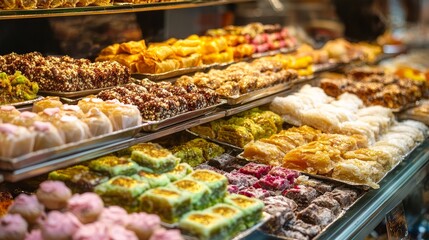 Fototapeta premium Baklava, a Turkish delicacy, and showcases