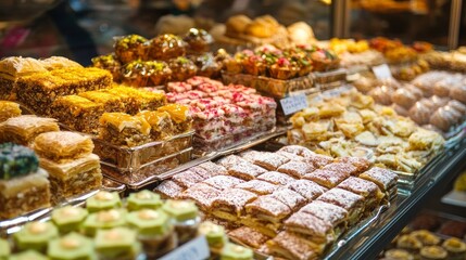 Obraz premium Baklava, a Turkish delicacy, and showcases