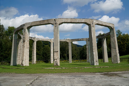 Round concrete structure called "Mucholapka" (fly catcher) built by Nazi Germany in Ludwikowice Klodzkie, Poland