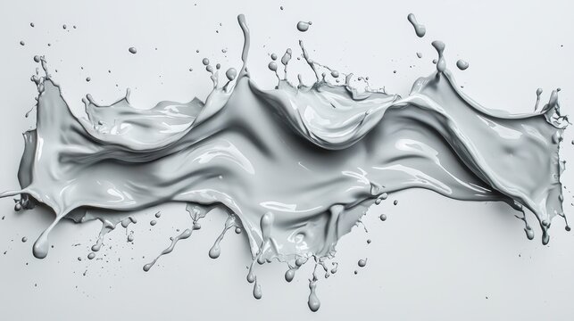 Top view of three light grey liquid splashes blending into one cohesive color palette on a white backdrop