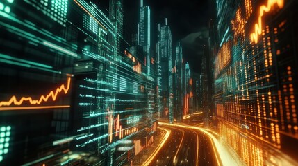 Futuristic Cityscape with Data Visualization