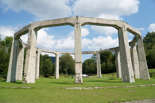 Round concrete structure called "Mucholapka" (fly catcher) built by Nazi Germany in Ludwikowice Klodzkie, Poland