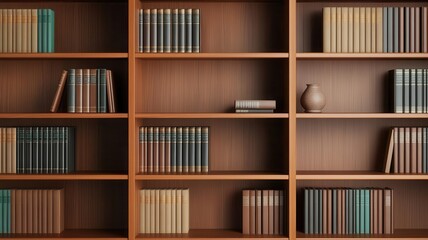 Detailed close-up of a teak bookshelf in midcentury modern style