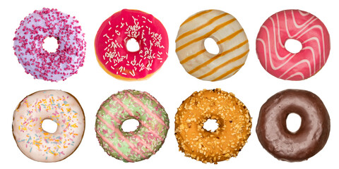 Doughnut. Different kinds of sweet doughnuts. isolated on white background with work path.