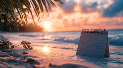 2025 calendar mockup, beach sunset background, soft gradients, contemporary design, nature vibes
