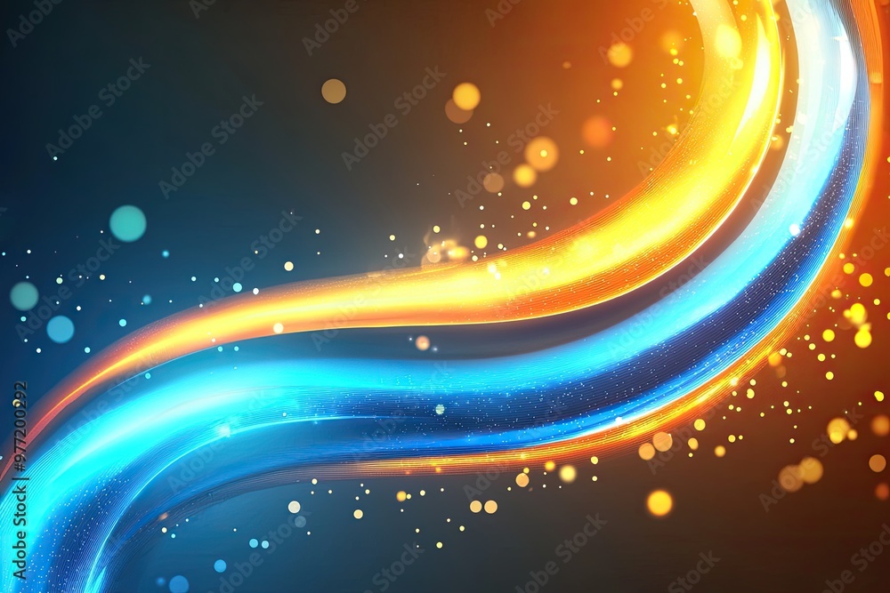 Poster abstract vibrant swirls of orange and blue light create a dynamic background filled with glowing par
