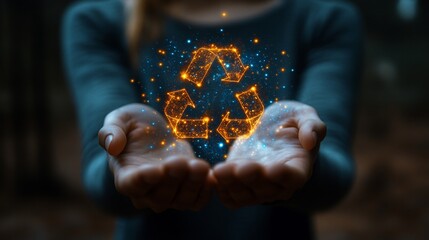 Businessman holding circular economy symbol on virtual screen. sustainable development growth business earning profit and environment reservation.