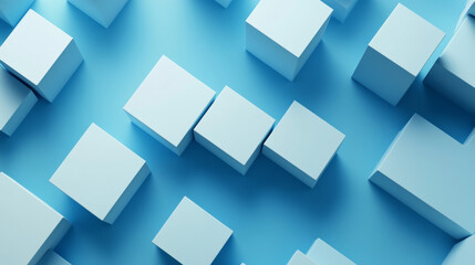 “Abstract geometric blocks arranged on a blue background, rendered in 3D. A minimalist and modern composition ideal for design projects or presentations.”
