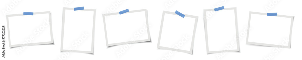 Fototapete Set of vintage photo frame with adhesive tape, white background. Vintage style. Vector illustration with adhesive tapes. 3D vector EPS10 Mockups. Retro Photo Frame Template for your photos or text