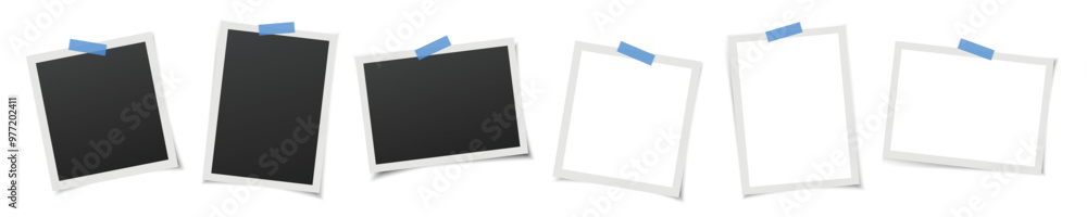 Aufkleber Realistic polaroid photo frame set. Vector vintage photo frames with overlay shadows on white background. 3d instant photos. Square, vertical, horizontal photo templates. 