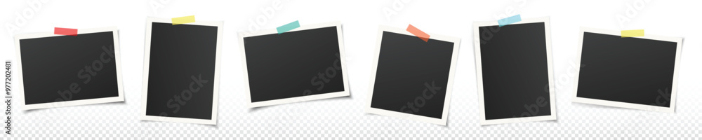 Leinwandbilder polaroid photo frames collection vector. empty black photo frame mockup with shadow. transparent mul
