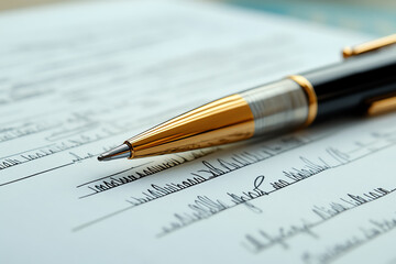 A close-up of a sleek pen resting on a document filled with signatures, emphasizing professionalism and attention to detail.
