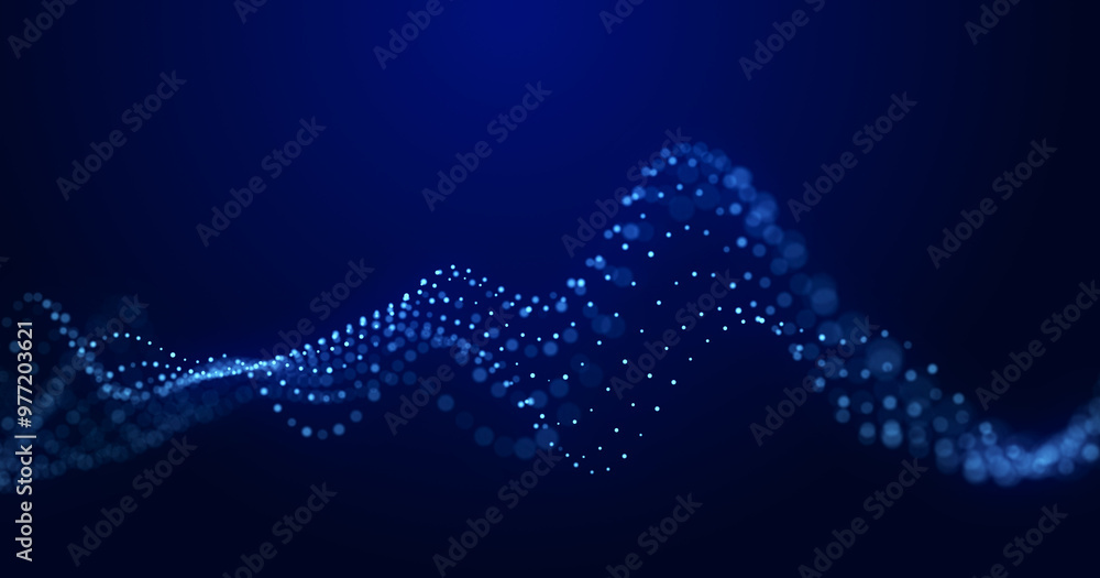 Poster Digital technology. Futuristic background of glowing particles in motion. Large amount of data. 3D rendering.