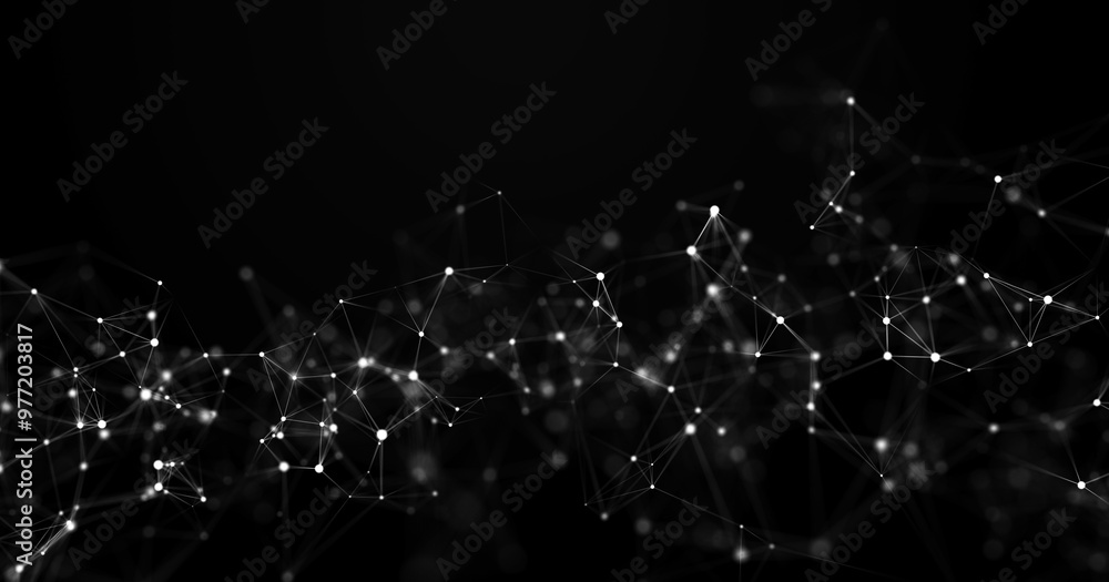Poster Internet technology network. Abstract black and white background. Large amount of data. 3d rendering.