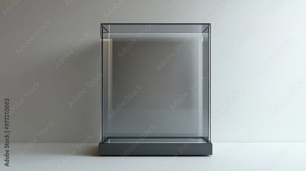 Poster glass display case mockup with minimalistic design