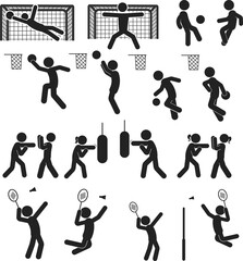 Bundle isolated pictogram Soccer Goalkeeper, foot ball goal keeper, sport icon