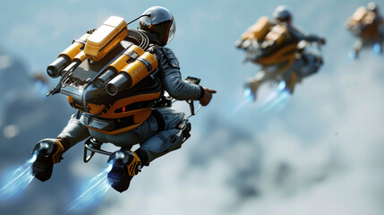 High-Speed Jetpack Battle – Blue-Flamed Thrusters in an Epic Sky Race