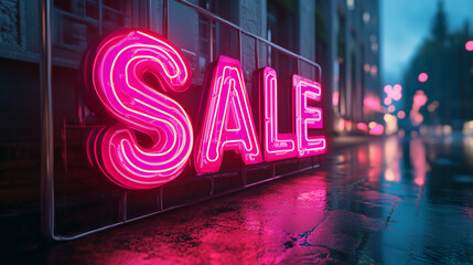 red illuminated sign with the word "sale" for special offers, written in big neonlight letters