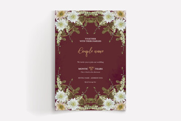 WEDDING INVITATION FRAME WITH FLOWER DECORATIONS WITH FRESH LEAVES