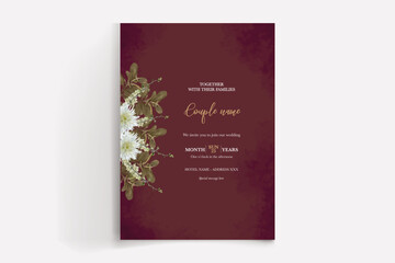 WEDDING INVITATION FRAME WITH FLOWER DECORATIONS WITH FRESH LEAVES