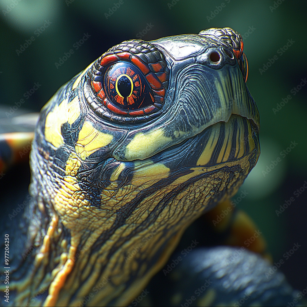 Aufkleber a very pensive and intelligent looking turtle with striking red eyes and intricate patterns on its s