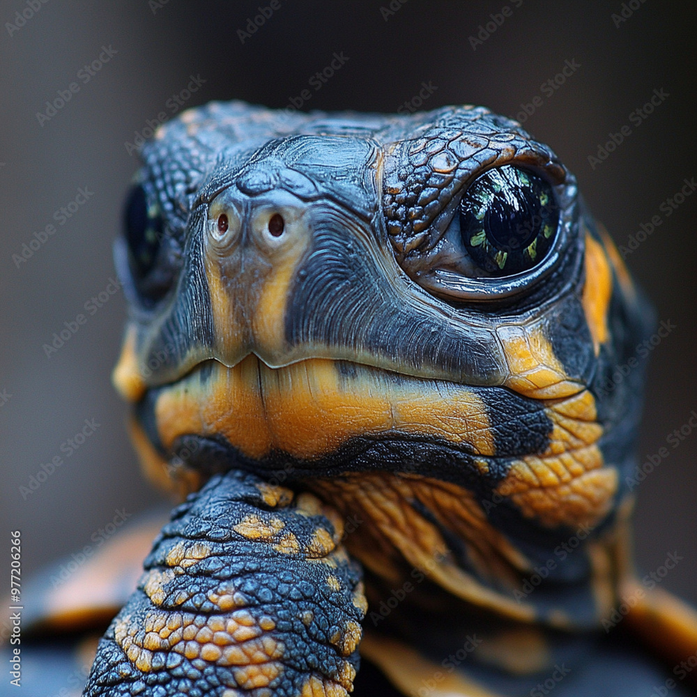Poster a very pensive and intelligent looking turtle with striking features and vibrant colors. its thought