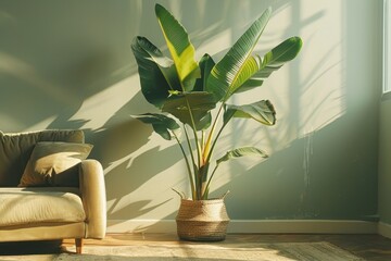 Banana Plant in Corner of Modern Living Room with Tropical Vibe

