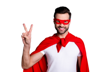 Portrait of his he nice-looking attractive cheerful cheery bearded guy showing v-sign macho isolated over gray pastel violet purple background