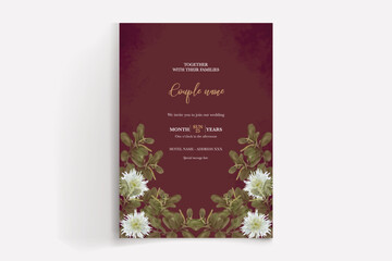 WEDDING INVITATION FRAME WITH FLOWER DECORATIONS WITH FRESH LEAVES
