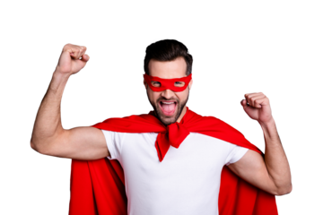 Portrait of his he nice-looking attractive cheerful cheery positive bearded guy celebrating triumph great good job done attainment isolated over gray pastel violet purple background