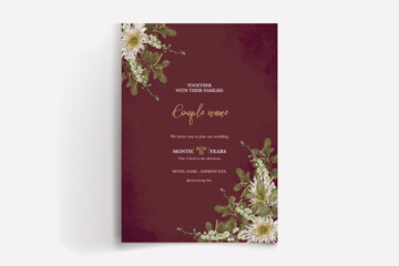 WEDDING INVITATION FRAME WITH FLOWER DECORATIONS WITH FRESH LEAVES