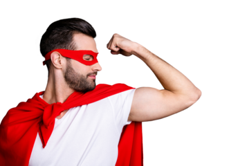 Close-up portrait of his he nice-looking attractive content bearded guy businessman demonstrating looking at powerful muscles isolated over gray pastel violet purple background