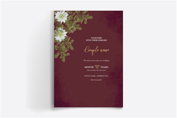 Fototapeta premium WEDDING INVITATION FRAME WITH FLOWER DECORATIONS WITH FRESH LEAVES