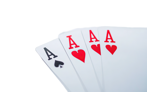Four aces playing cards on white background,png